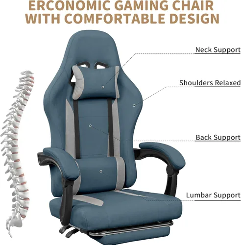 Miniatura 5 de Silla de juegos de tela transpirable con reposapiés, silla de juegos de altura ajustable, silla de videojuegos para sala de juegos, sala de estar