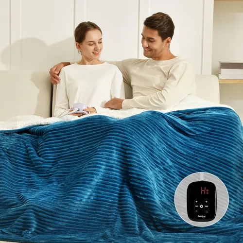 Miniatura 22 de Bearhug Manta eléctrica, 50 x 60 pulgadas, con 6 niveles de calefacción y apagado automático de 4 horas, lavable a máquina, de terciopelo suave a