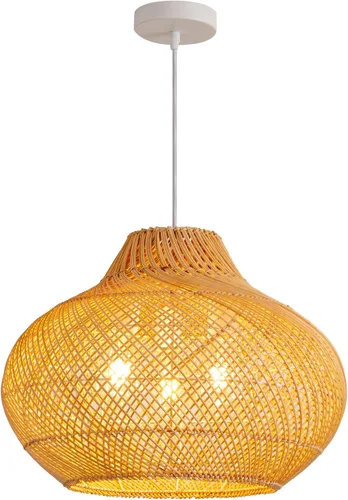 Miniatura 9 de Lámpara Colgante de Ratán de 1 Luz, 13.78" Luz Colgante de Ratán de Bambú Tejida a Mano, Candelabro de Mimbre para Isla de Cocina, Restaurante, Sala