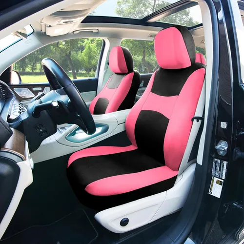 Miniatura 3 de Juego de funda para asiento bolsas de aire de tela negra ligera y fresca FH Group FH-FB030115-SEAT lista para separar; se ajusta a la mayoría de Rosa