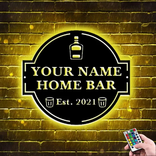 Miniatura 10 de Señales de barra de nombre de neón LED personalizadas, señal de bienvenida de familia de metal para decoración de bar, luz de barra abierta
