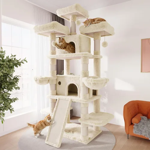 Miniatura 16 de SHA CERLIN Árbol para gatos de 68 pulgadas, de varios niveles, torre grande para gatitos grandes/torre para gatos con condominio/acogedoras perchas