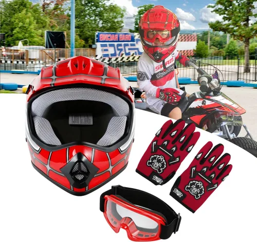 Miniatura 9 de TCT-MT DOT - Casco de motocross para niños y jóvenes, casco de cara completa para motocicleta todoterreno ATV Dirt Bike Motocross casco + guantes +