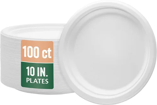 Miniatura 10 de Nicole Home Collection Platos de papel desechables compostables de 10 pulgadas, 100 % bagazo, biodegradables, ecológicos, caña de azúcar natural
