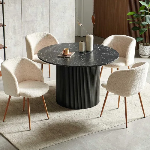 Miniatura 13 de NORDICANA Juego de mesa y sillas de comedor redondo de madera de 5 piezas, mesa de cocina de 47 pulgadas con sillas barril para 4, juego de comedor