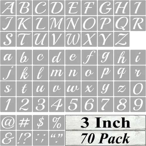 Miniatura 10 de Plantillas de letras del alfabeto de 1.5 pulgadas para pintar, paquete de 70 plantillas de letras y números con letreros para pintar sobre madera