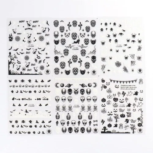 Miniatura 7 de Calcomanías de uñas de Halloween, que brillan en la oscuridad, calcomanías de uñas luminosas 3D, autoadhesivas, calabaza, calavera, murciélago
