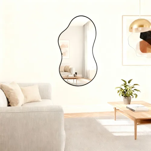 Miniatura 2 de Itrue Espejo asimétrico negro de 20 x 36 pulgadas, espejo de pared irregular, espejo de baño de vidrio templado para sobre el fregadero, sala