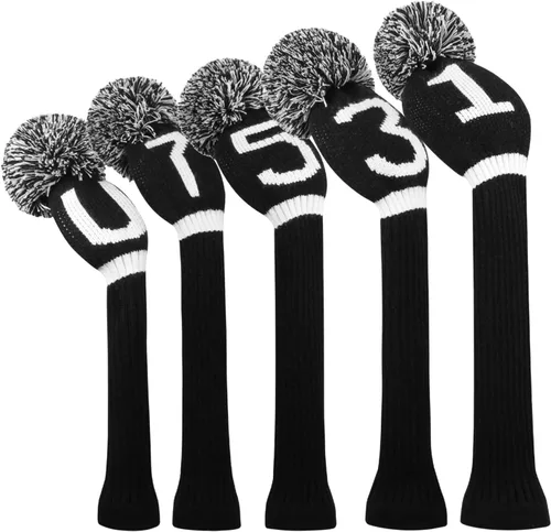 Scott Edward Knit Golf Club Cover with a Pom Set of 5 Head Covers Protect Driver Wood(460cc) 1 Fairway Wood2 and Hybrid/UT2 with Rotating Club