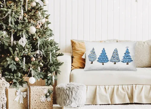 Miniatura 6 de KEUSPI Decoración Costera de Navidad - Fundas de almohada azules con árbol de Navidad de 12 x 20 pulgadas, fundas de almohada de Navidad