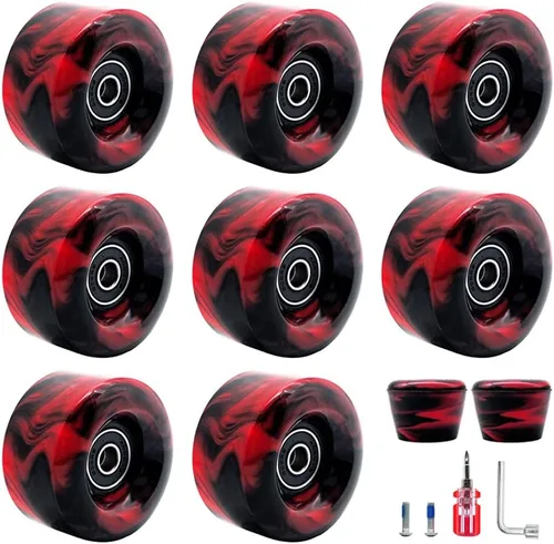 Paquete de 8 ruedas para patines con rodamientos instalados con 2 topes de dedos para patinaje de doble fila, 82A 1.260 in x 2.283 in (rojo)