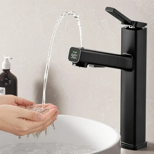 Miniatura 16 de MIAOHUI Grifo de Lavabo de Vasija con Rociador Extraíble, Grifo Alto de Lavabo de Baño de 3 Modos de Rociado, Grifos Altos de Baño para Lavabo de 1
