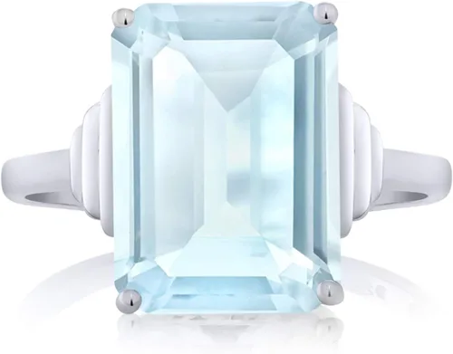 Miniatura 2 de Gem Stone King Anillo de compromiso con piedra natal de 5-10 quilates para mujer, corte esmeralda de 0.55 x 0.39 pulgadas, plata de ley 925, anillo