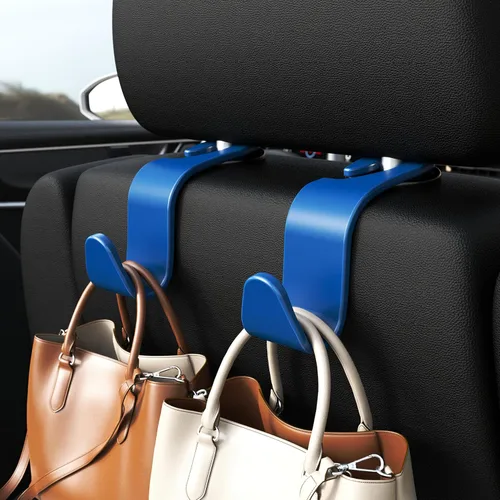 Miniatura 2 de Amooca - Gancho para reposacabezas de asiento de coche, 4 unidades, organizador de almacenamiento universal para bolso de mano, abrigo, ajuste Azul