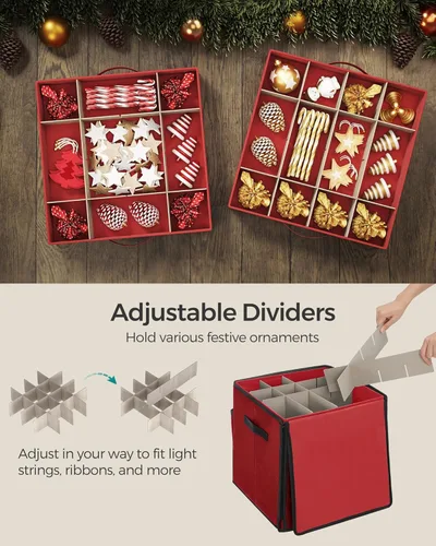 Miniatura 5 de SONGMICS Caja de almacenamiento de adornos navideños, con lateral abierto, contenedor de almacenamiento de Navidad apilable con tapa, 4 bandejas