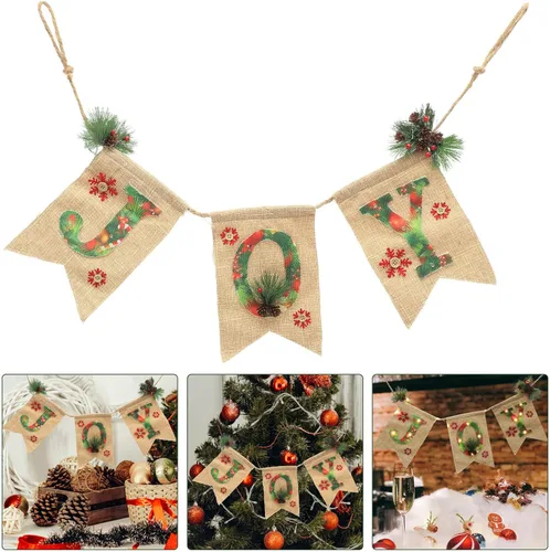 Miniatura 8 de Toyvian Cartel de lino brillante para fiesta de Navidad con letras de alegría, decoración de guirnalda de Navidad para uso festivo en interiores