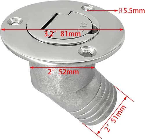 Miniatura 2 de ISURE MARINE Llenado/relleno de cubierta de gas para barco de 2 pulgadas (1.969 in) con tapa sin llave con tornillos, espejo marino pulido de acero