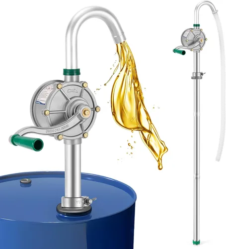 Poafamx Bomba de tambor de aluminio de 5-55 galones, bomba rotativa manual de transferencia de aceite de 8 GPM, de 50 pulgadas para barril de