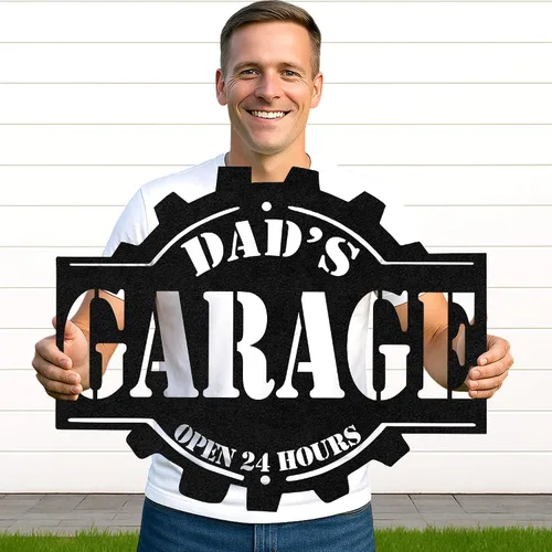 Miniatura 9 de Letrero de metal personalizado para garaje, arte de pared personalizado para hombres, decoración de taller mecánico con nombre, decoración
