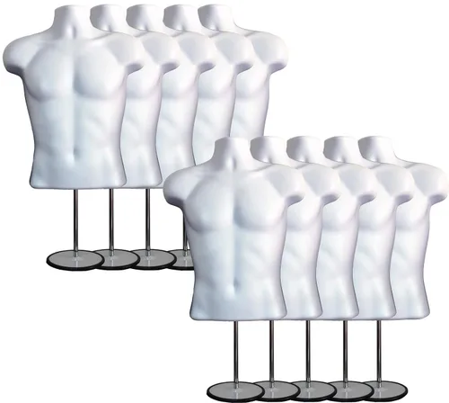 Miniatura 29 de Maniquí masculino de torso con soporte de metal, parte trasera hueca, cuerpo apilable, forma de vestido para exhibición de camisetas, mostrador