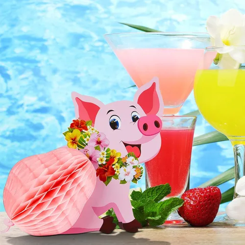 Miniatura 6 de Zonon 4 piezas de decoración de fiesta de cerdo Luau, centros de mesa de tejidos, cerdo rosa, animales de granja, decoraciones para cumpleaños
