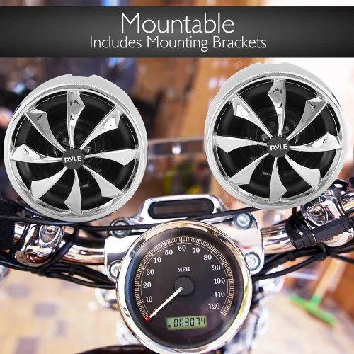 Miniatura 3 de Pyle Sistema de altavoz y amplificador de motocicleta de 600 vatios resistente a la intemperie con cuatro altavoces impermeables de 3 pulgadas
