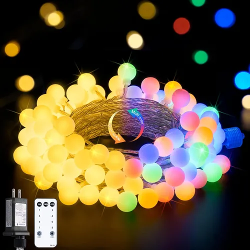 Miniatura 25 de JMEXSUSS 100 luces LED de Navidad a pilas para interiores y exteriores, impermeables, 33 pies, luces de globo en cadena con pilas con control Varios