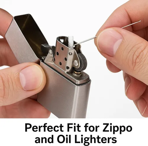 Miniatura 6 de IN SELECT Mecha más ligera con aguja compatible con Zippo y la mayoría de encendedores de combustible de gasolina, mecha de repuesto de algodón