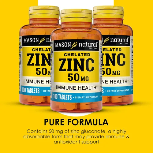 Miniatura 4 de Mason Natural Zinc 50 mg, apoya la función inmune y la salud antioxidante, 100 tabletas, paquete de 3