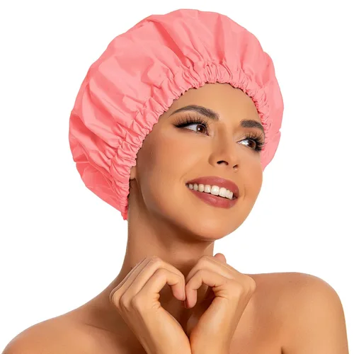 Miniatura 39 de Gorro de ducha reutilizable para mujer, grande, impermeable, lavable, banda elástica, accesorios de baño, sombrero para cabello largo, trenzas Beige
