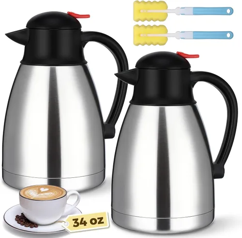Miniatura 9 de Nuogo 2 jarras térmicas de café de 102 onzas con aislamiento de acero inoxidable de doble pared al vacío, jarra de café con cepillo para uso en casa