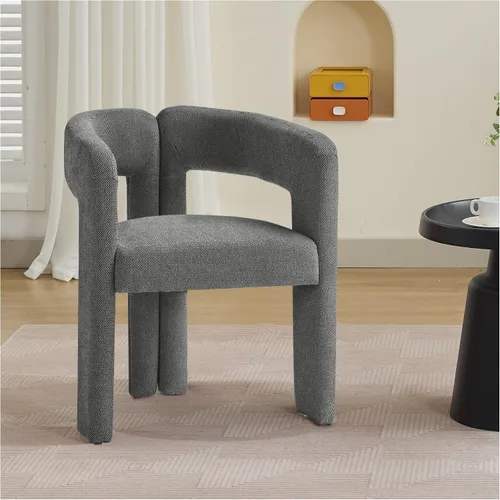 Miniatura 36 de adochr Modernas sillas de comedor de barril, silla de comedor tapizada de lino con patas de madera, sillas decorativas con brazos, cómodos sillones