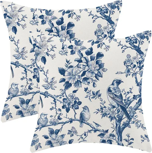 Miniatura 18 de CXMEIFLY Juego de 2 fundas de almohada de hojas florales de primavera de 16 x 16 pulgadas, para decoración de flores chinoiserie, almohadas