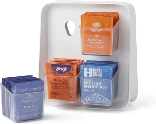 YouCopia TeaStand - Organizador de bolsas de té con compartimentos desmontables transparentes, organizador de almacenamiento para gabinete o