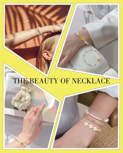 Miniatura 5 de Abitoncc Preppy Heishi - Juego de pulseras de surfista para niñas adolescentes, bonitos aretes estéticos, anillos estéticos preppy coloridos de oro