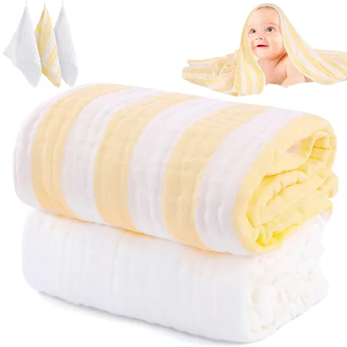 Miniatura 10 de Juego de 5 toallas de muselina para bebé, 100% algodón orgánico, suave y absorbente para recién nacidos a niños pequeños, regalo de regalo de bebé