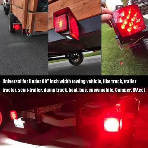 Miniatura 2 de iBrightstar Kit de luces LED impermeables IP68 para remolque cuadrado, luz roja de freno, parada, marcha, matrícula y giro para 12V, camión, Rojo