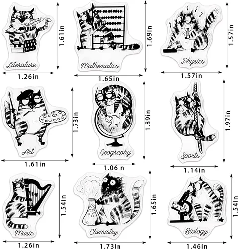 Miniatura 2 de Sellos transparentes para hacer tarjetas, gatos funky nueve temas, disciplinas, fondo, sellos de goma transparente para diario de viñetas, álbum
