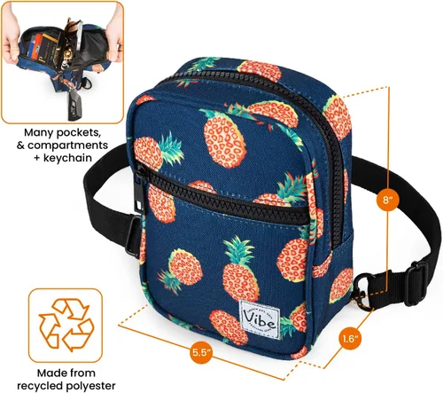Miniatura 2 de Bolso bandolera para mujeres y hombres, 5 en 1, multiuso de poliéster reciclado, mochila cruzada, Pineapples, Bolso bandolera