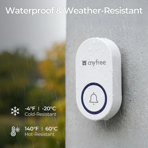 Miniatura 6 de Timbre inalámbrico autoalimentado, no necesita batería, timbre de puerta impermeable con rango de 600 pies, 60 campanas ajustables, 4 modos de nivel