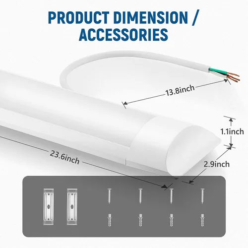 Miniatura 5 de DAKASON Paquete de 4 Lámparas LED de Techo de 2 Pies para Garaje Montaje al Ras, 18W 2160lm Iluminación LED para Taller Lámpara para Armario, Luces
