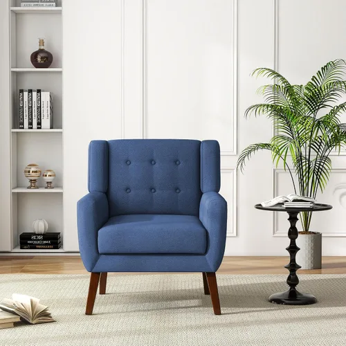 Miniatura 58 de Silla decorativa de piel sintética, moderna silla tapizada para sala de estar, cómodos asientos individuales con botones, asiento de lectura Negro