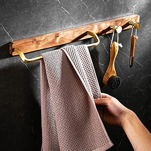 Miniatura 4 de Toallero de madera para toallero, soporte adhesivo para toallas sin perforación, gancho para cinturón montado en la pared para baño y cocina, 15.748