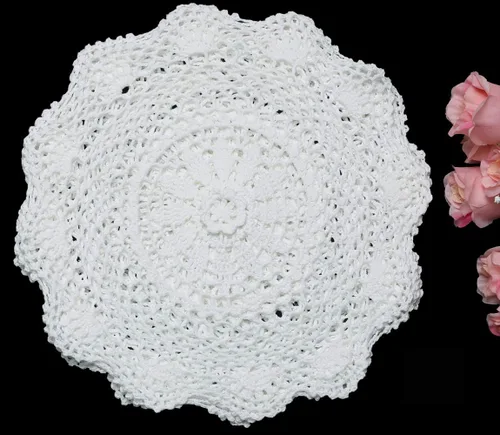 Miniatura 3 de Creative Linens 6 piezas de 12 pulgadas de encaje de ganchillo redondo blanco 100% algodón hecho a mano, juego de 6 piezas