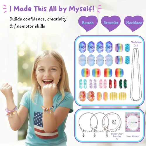 Miniatura 10 de Kit para hacer pulseras con abalorios y juguete de unicornio/sirena para niñas: ideal para manualidades para niñas de 8 a 12 años que inspiran