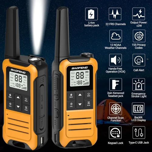 Miniatura 2 de Walkie Talkies de largo alcance para adultos, radio FRS recargable Walkie Talkie 6 unidades Baofeng F22 Waki Taki, NOAA, linterna, cargador tipo C