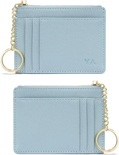 Miniatura 52 de Tarjetero delgado con bloqueo RFID, billetera de bolsillo pequeño, con cremallera Keychian para monedero, monedero y tarjetero para mujeres y hombres