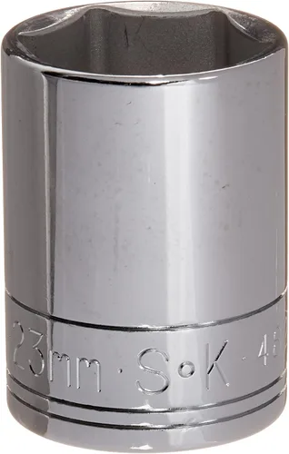 SK Professional Tools 48223 - Enchufe de acero forjado en frío con acabado SuperKrome, de 6 puntos, estándar métrico, cromado de 0.98 pulgadas,