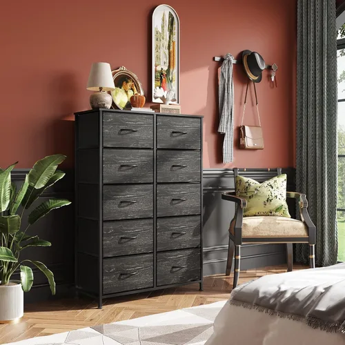 Miniatura 2 de WLIVE - Cómoda alta negra para dormitorio con 10 cajones, cómoda de dormitorio, muebles de dormitorio, unidad organizadora de almacenamiento