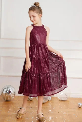 Miniatura 7 de GRACE KARIN Vestido de lentejuelas para niñas 2024, elegante, lindo, vestido largo de fiesta para niñas de 5 a 14 años